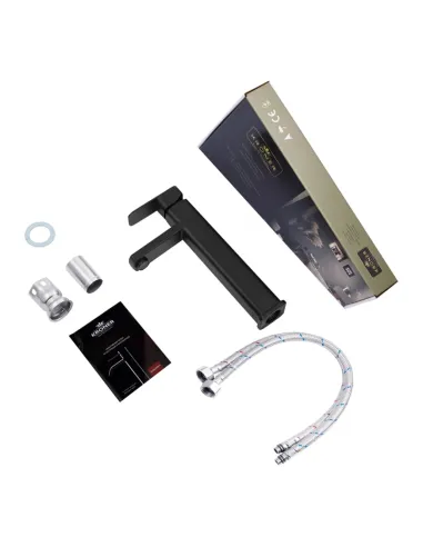 Змішувач для умивальника Kroner KRP Edelstahl Kubus - SCH010-3, чорний, одноважільний