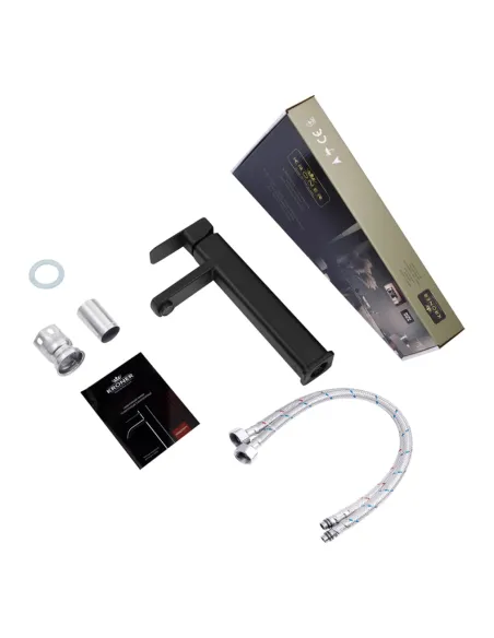 Змішувач для умивальника Kroner KRP Edelstahl Kubus - SCH010-3, чорний, одноважільний