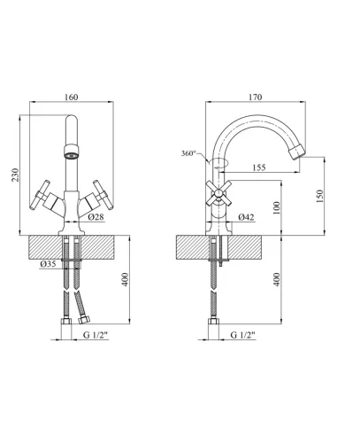 Смеситель для умывальника Kroner KRM Aller - C010, двухвентильный