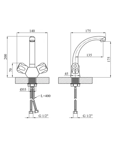 Смеситель для умывальника Kroner KRP Hamburg - C010, двухвентильный