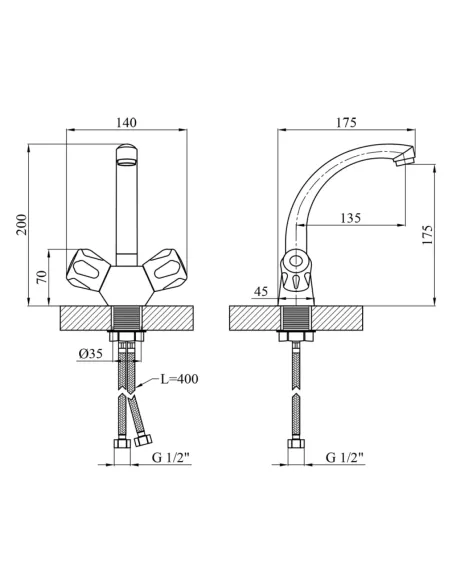 Смеситель для умывальника Kroner KRP Hamburg - C010, двухвентильный