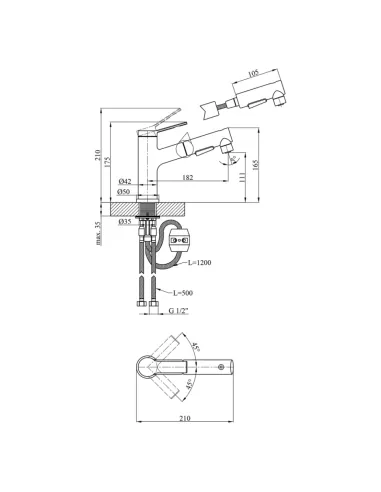 Змішувач для умивальника Kroner KRP Edelstahl Klassisch - SCH030-T, чорний, з висувним виливом