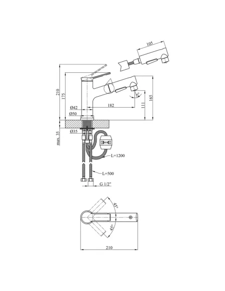 Смеситель для умывальника Kroner KRP Edelstahl Klassisch - SCH030-T, черный, с выдвижным изливом