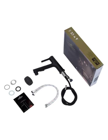 Змішувач для умивальника Kroner KRP Edelstahl Klassisch - SCH030-T, чорний, з висувним виливом