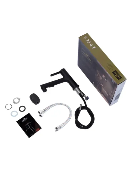 Смеситель для умывальника Kroner KRP Edelstahl Klassisch - SCH030-T, черный, с выдвижным изливом