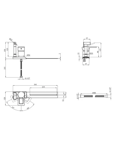 Смеситель для биде Kroner KRM Zenda - C025, с гигиеническим душем