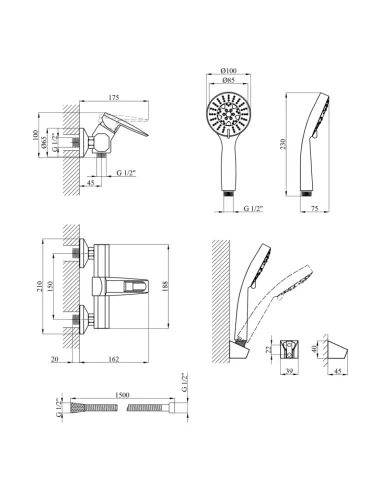 Смеситель для душа Kroner KRM Kante - C050, без излива