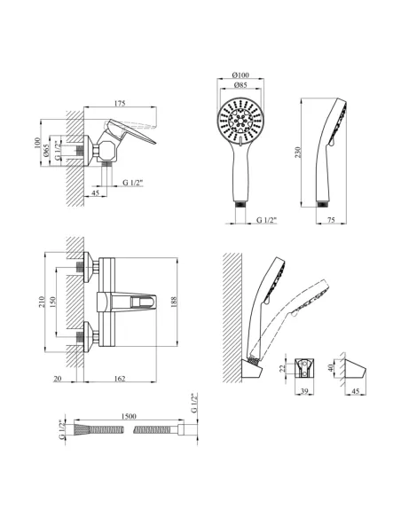 Смеситель для душа Kroner KRM Kante - C050, без излива Смеситель для душа Kroner KRM Kante - C050, без излива