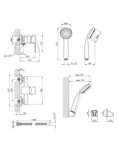 Смеситель для душа Kroner KRM Main - C050, без излива