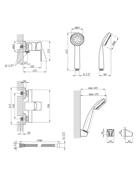 Смеситель для душа Kroner KRM Main - C050, без излива