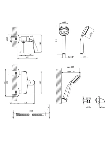 Змішувач для душу Kroner KRM Odra - C050, без виливу