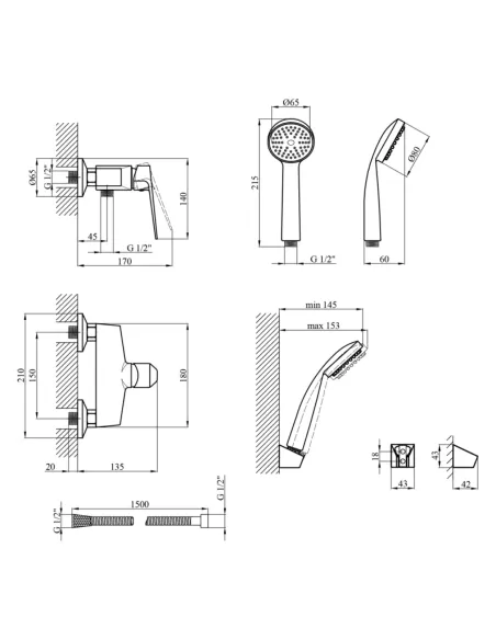 Змішувач для душу Kroner KRM Odra - C050, без виливу