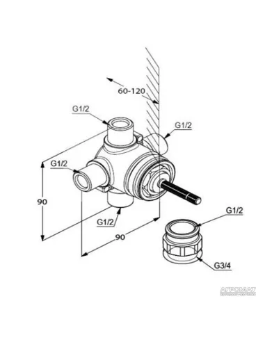 Переключатель Kludi Ambienta 29757 (на 3 положения, DN 15) - 2