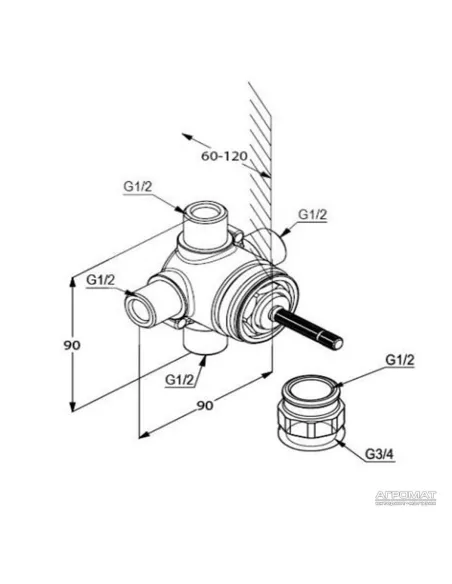 Переключатель Kludi Ambienta 29757 (на 3 положения, DN 15) - 2