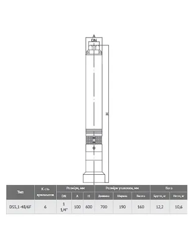 Колодезный насос с нижним забором воды Euroaqua DS 5.1-48/6 с поплавком купить в Днепре и Киеве - цена от КТУ