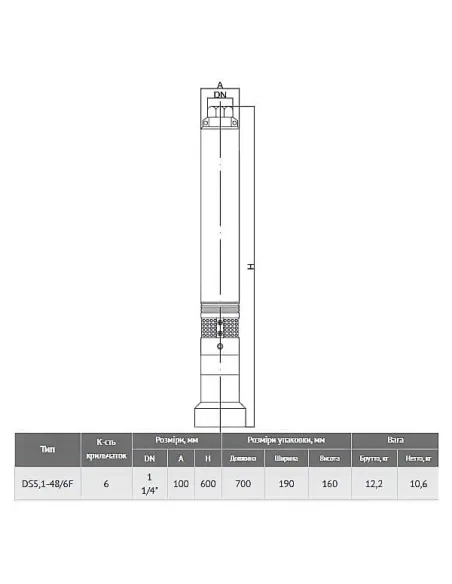 Колодезный насос с нижним забором воды Euroaqua DS 5.1-48/6 с поплавком купить в Днепре и Киеве - цена от КТУ