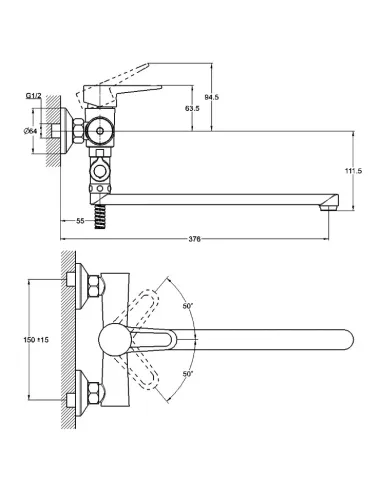 Змішувач для ванни Wezer PUD6-B045