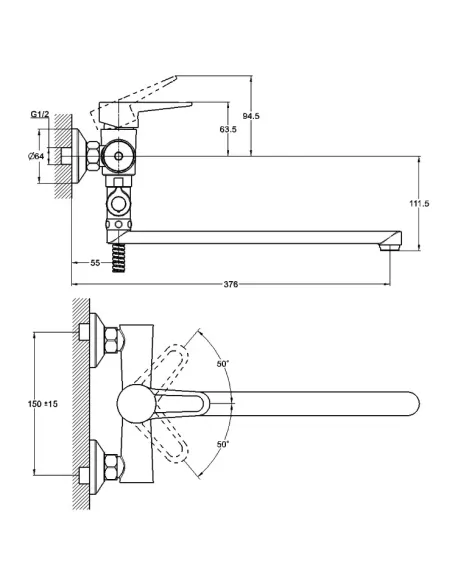Змішувач для ванни Wezer PUD6-B045