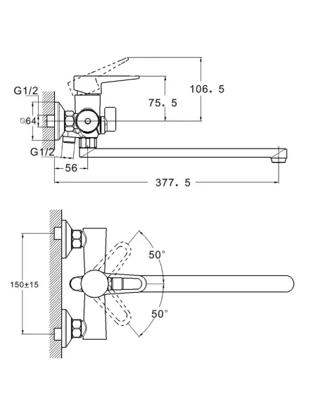 Змішувач для ванни Wezer PUD7-B045-WHITE з душовим набором, білий