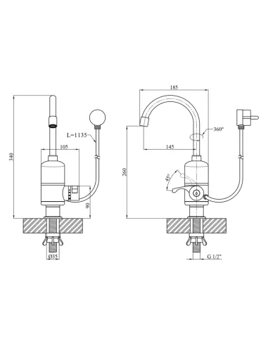 Смеситель для кухни Kroner KRM Volt - CW190FA, с подогревом воды