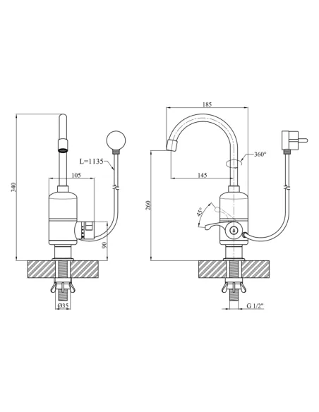 Смеситель для кухни Kroner KRM Volt - CW190FA, с подогревом воды