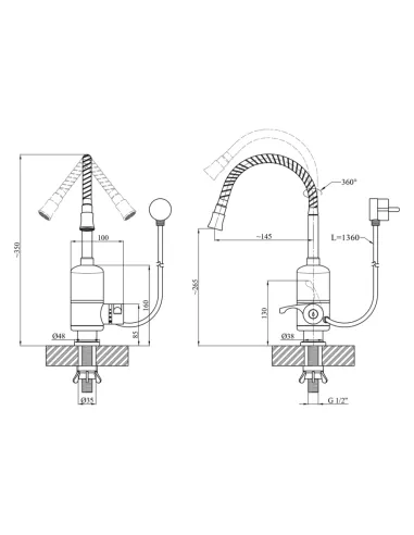 Смеситель для кухни Kroner KRM Volt - CW190RFA, с подогревом воды