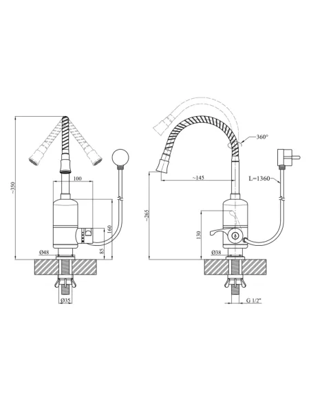 Смеситель для кухни Kroner KRM Volt - CW190RFA, с подогревом воды