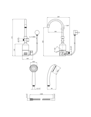 Смеситель для ванны Kroner KRM Volt - CW190RFA, с подогревом воды