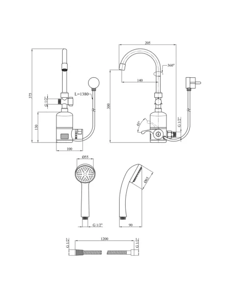 Смеситель для ванны Kroner KRM Volt - CW190RFA, с подогревом воды Смеситель для ванны Kroner KRM Volt - CW190RFA, с подогревом воды
