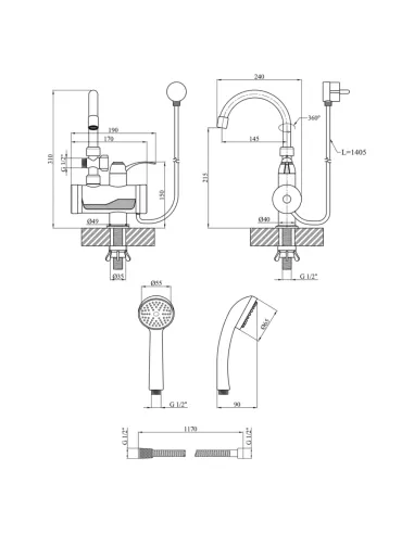 Змішувач для ванни Kroner KRM Volt - CW191MDS, з підігрівом води