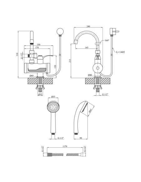 Змішувач для ванни Kroner KRM Volt - CW191MDS, з підігрівом води