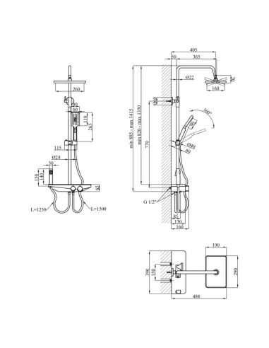 Душевая система Kroner KRP Armada - W066, с изливом