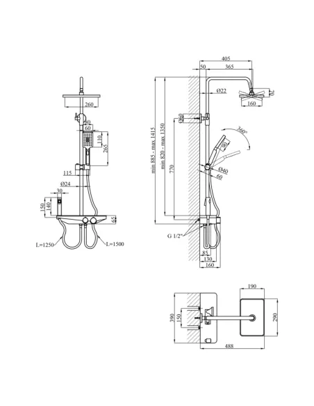 Душевая система Kroner KRP Armada - W066, с изливом