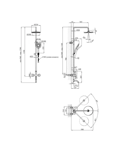 Душева система Kroner KRP Edelstahl Klassisch - SCH063, з виливом