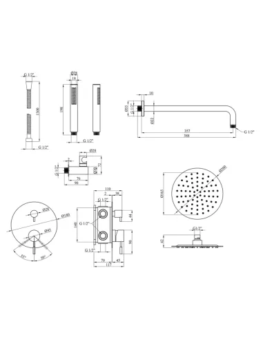 Душова система Kroner KRP Edelstahl Klassisch - ESG082, прихованого монтажу