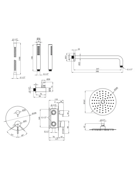 Душова система Kroner KRP Edelstahl Klassisch - ESG082, прихованого монтажу