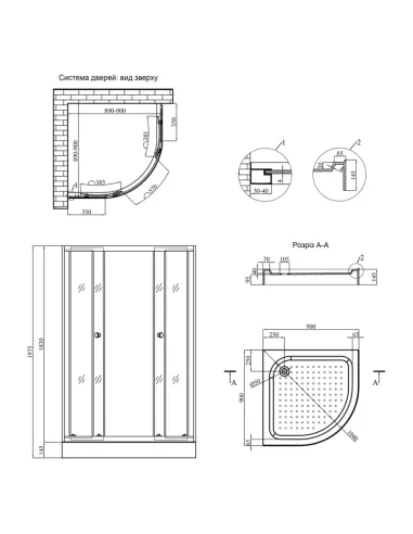 Душова кабіна з низьким піддоном Kroner KRP Harz - CFG 90x90 см, напівкругла