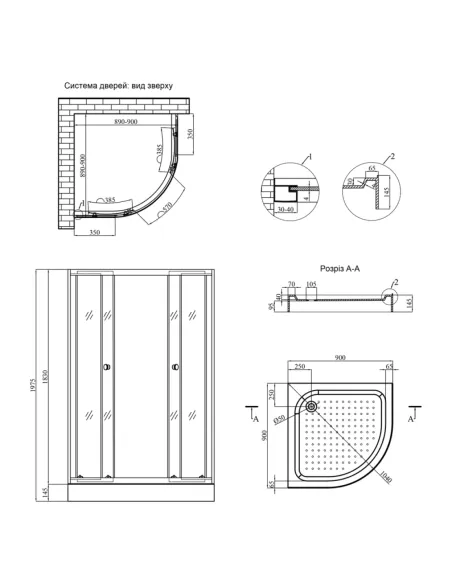 Душова кабіна з низьким піддоном Kroner KRP Harz - CFG 90x90 см, напівкругла