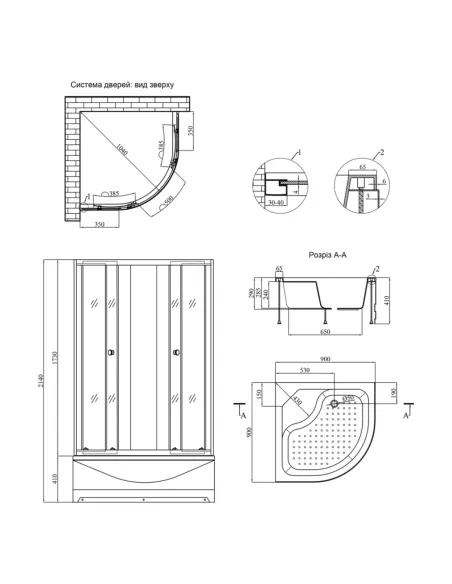 Душова кабіна з високим піддоном Kroner KRP Harz - C.Т.G. 90x90 см, напівкругла