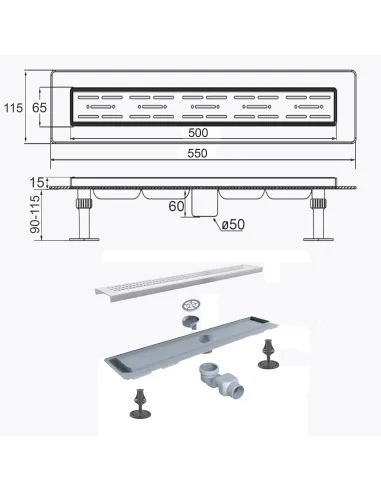 Душовий трап Tillo TM009-50, 50 см, нержавіюча сталь купити у Дніпрі та Києві - ціна від КТУ