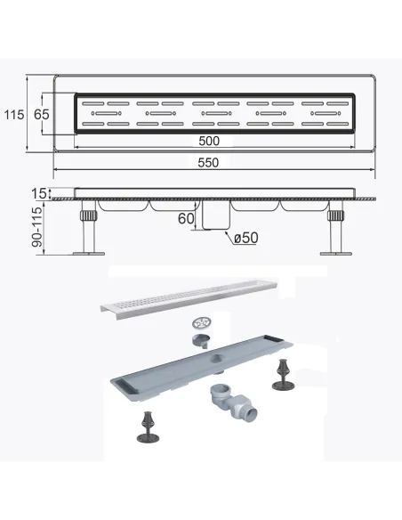 Душовий трап Tillo TM009-50, 50 см, нержавіюча сталь купити у Дніпрі та Києві - ціна від КТУ