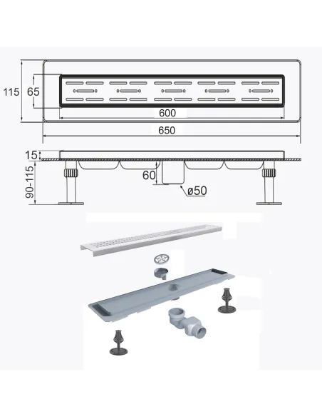 Душовий трап Tillo TM009-60, 60 см, нержавіюча сталь купити у Дніпрі та Києві - ціна від КТУ