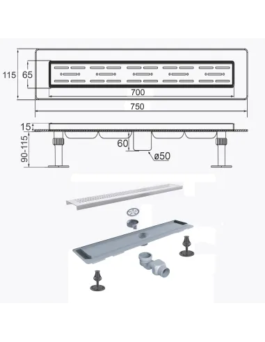 Душевой трап Tillo TM009-70, 70 см, нержавеющая сталь купить в Днепре и Киеве - цена от КТУ