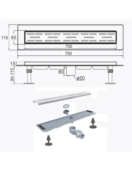 Душевой трап Tillo TM009-70, 70 см, нержавеющая сталь купить в Днепре и Киеве - цена от КТУ