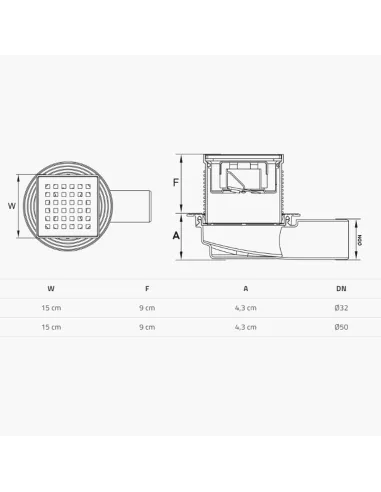 Канализационный горизонтальный трап Tillo TM431 150 х 150 мм, сухой затвор. Трап душевой TILLO TM207 10х10см. купить в Днепре и Киеве - цена от КТУ