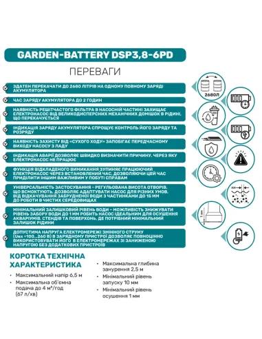 Аккумуляторный погружной насос NPO Garden-Battery DSP3,8-6PD 90 Вт