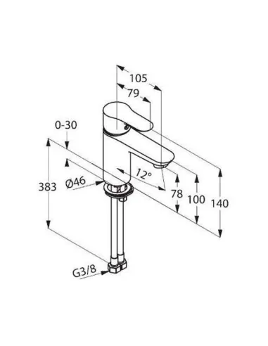 Змішувач для умивальника Kludi Objekta 321260575 (одноважільний, гладкий корпус) - 2