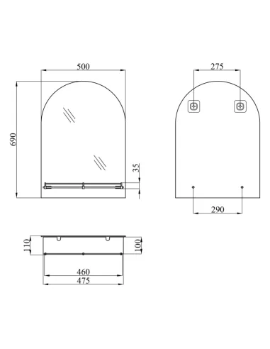 Зеркало для ванной Kroner KRM Belantis - ACS703 с полкой, 690х500х110 мм