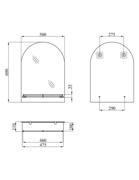 Дзеркало для ванної кімнати Kroner KRM Belantis - ACS703 з полицею, 690х500х110 мм