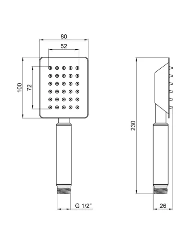 Лейка для ручного душа Kroner KRP Edelstahl Kubus - ESG700, 100х80 мм, 1 режим